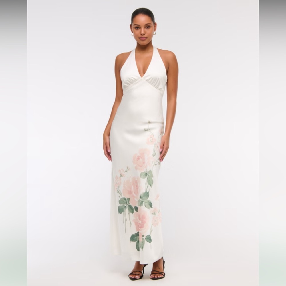 Abercrombie white satin bridal halter neck dress